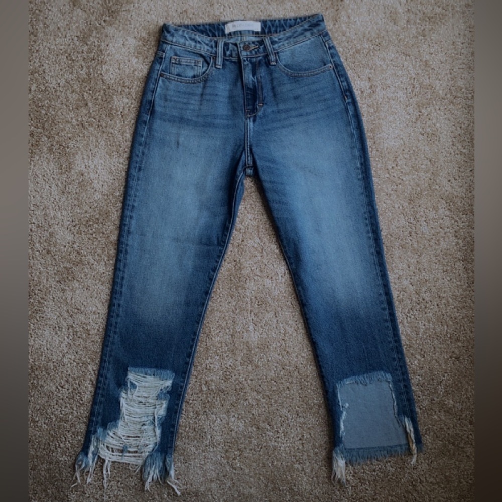 Distressed Ripped Cutout Dark Blue Jeans